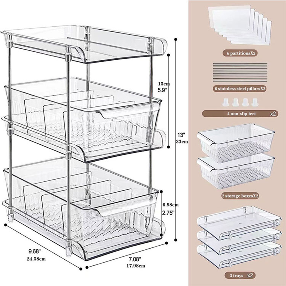 KRKZ Multi-Purpose Desktop Organizer - Slim Plastic Shelf, Clear 9.7"x7.1"x13"