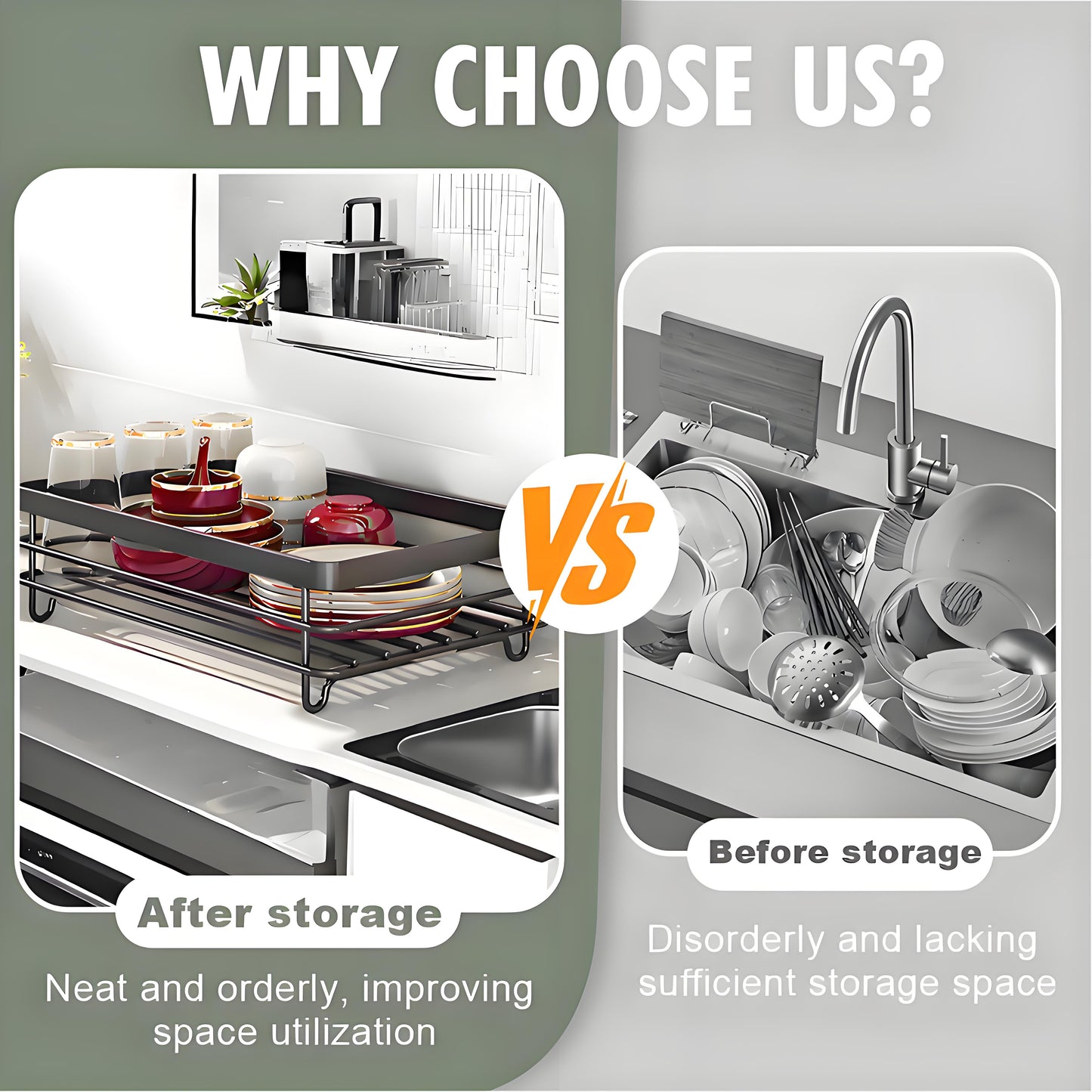 KRKZ Single-Tier Dish Rack - Large Capacity Countertop Drainer for Dishes/Utensils, Rustproof Kitchen Organizer (Black 16.6"x11.7"x5.3")