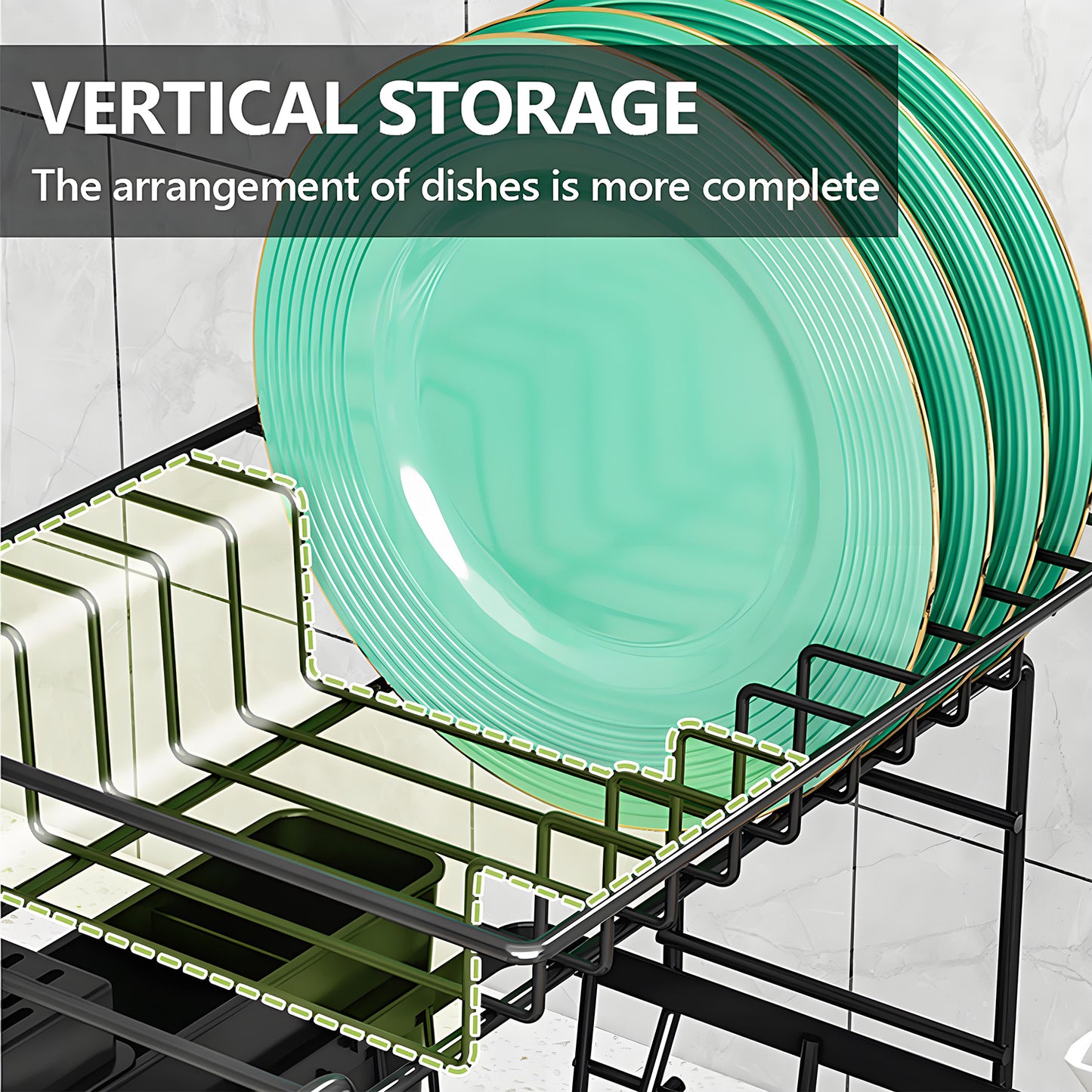 KRKZ 3-Tier Stainless Steel Dish Drying Rack with 360 Swivel Drainage,Black