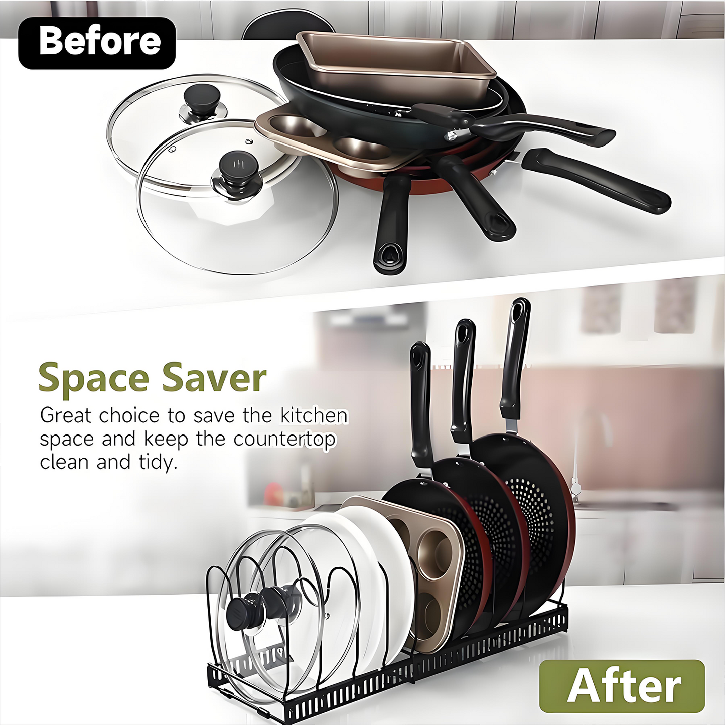 KRKZ Adjustable Dish Rack - Stainless Steel w/Drain Tray, Black 22.8"x7.1"x7.1"